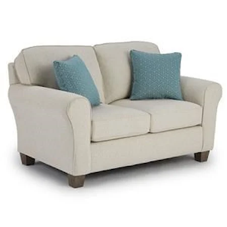 Transitional Loveseat with Rolled Arms and Tapered Wood Legs